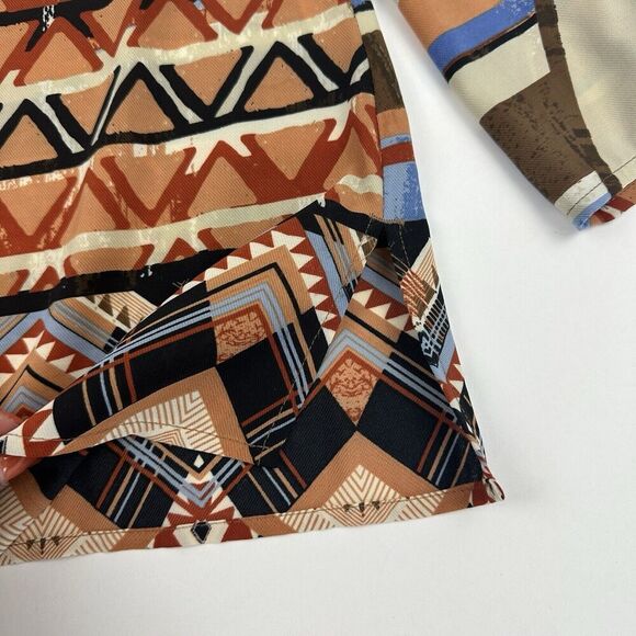 Chico's Multicolor Geometric Chiffon Blouse 3/4 Sleeve Boat Neck Sz S (Chicos 0) - Picture 9 of 14